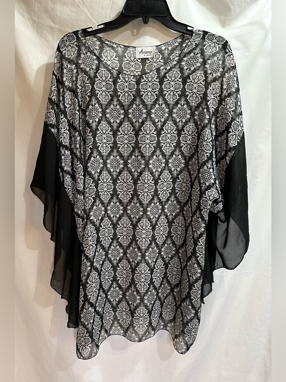 Arianne Black & White Medallion Sheer Flutter Tunic